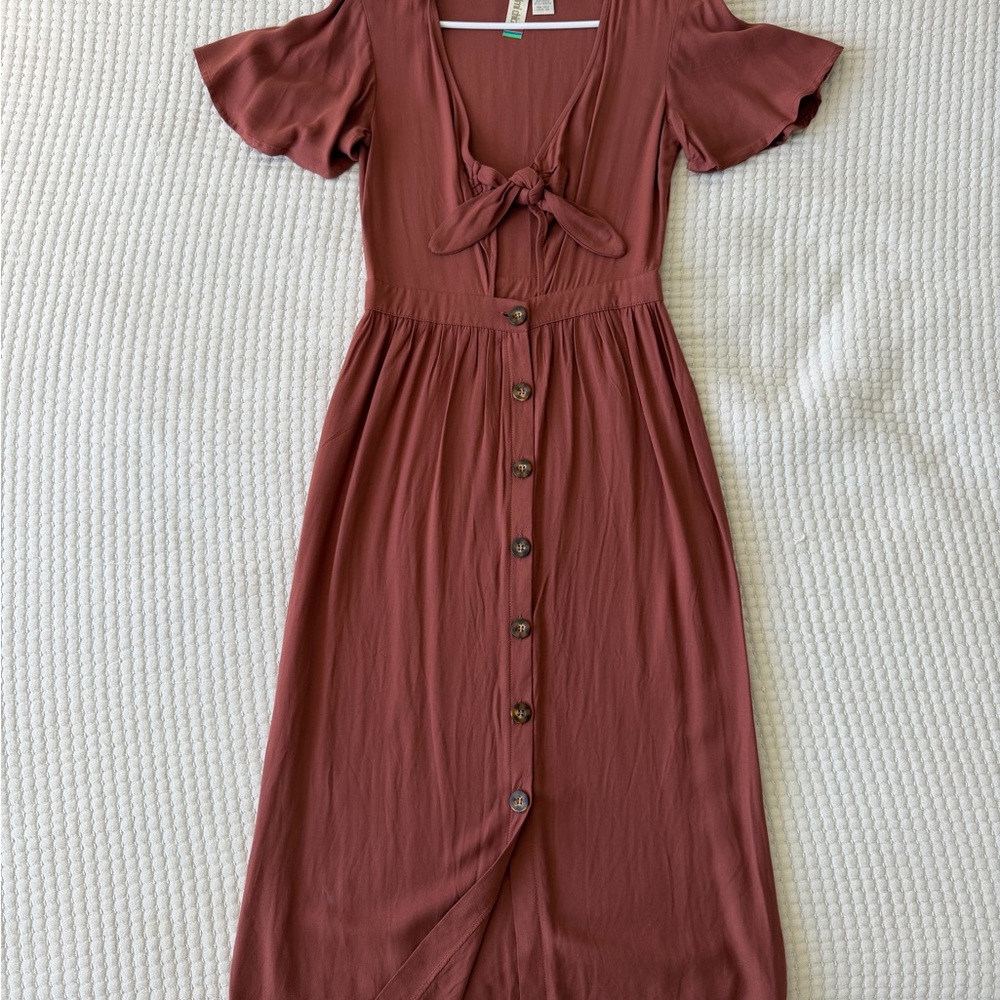 Mimi Chica Rust Midi Dress with Front Tie